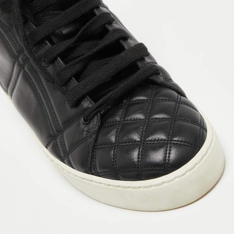 Pre Owned Burberry Black Quilted Leather High Top Sneakers Size 38.5