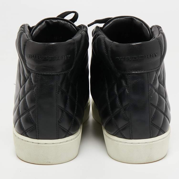 Pre Owned Burberry Black Quilted Leather High Top Sneakers Size 38.5