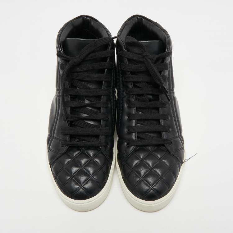 Pre Owned Burberry Black Quilted Leather High Top Sneakers Size 38.5
