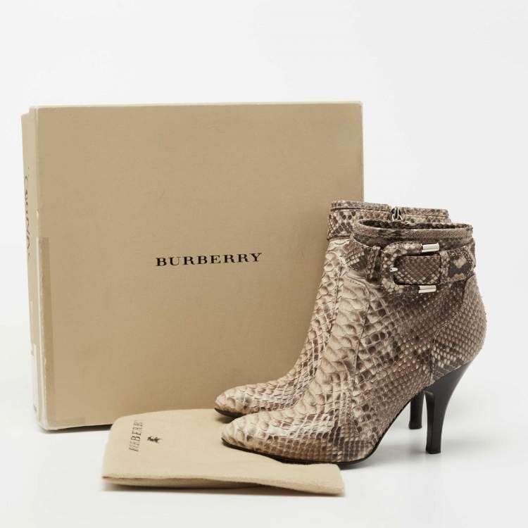 Pre Owned Burberry Beige/Brown Python Leather Ankle Boots Size 37