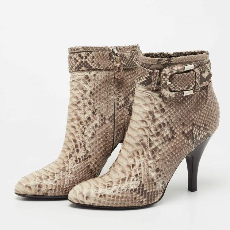 Pre Owned Burberry Beige/Brown Python Leather Ankle Boots Size 37