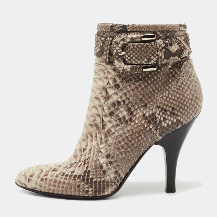 Pre Owned Burberry Beige/Brown Python Leather Ankle Boots Size 37