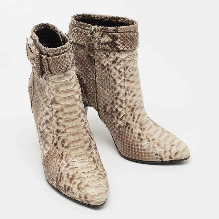 Pre Owned Burberry Beige/Brown Python Leather Ankle Boots Size 37