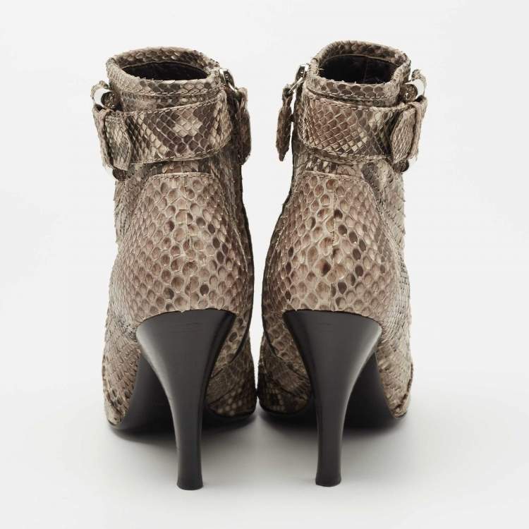 Pre Owned Burberry Beige/Brown Python Leather Ankle Boots Size 37