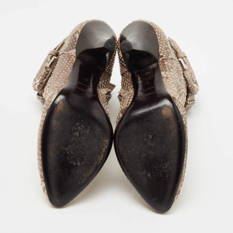 Pre Owned Burberry Beige/Brown Python Leather Ankle Boots Size 37