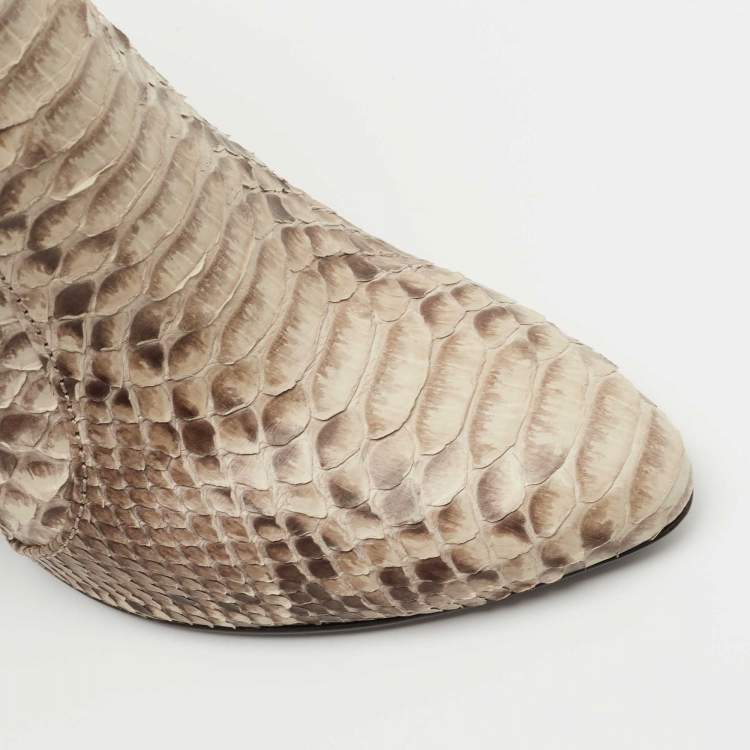 Pre Owned Burberry Beige/Brown Python Leather Ankle Boots Size 37