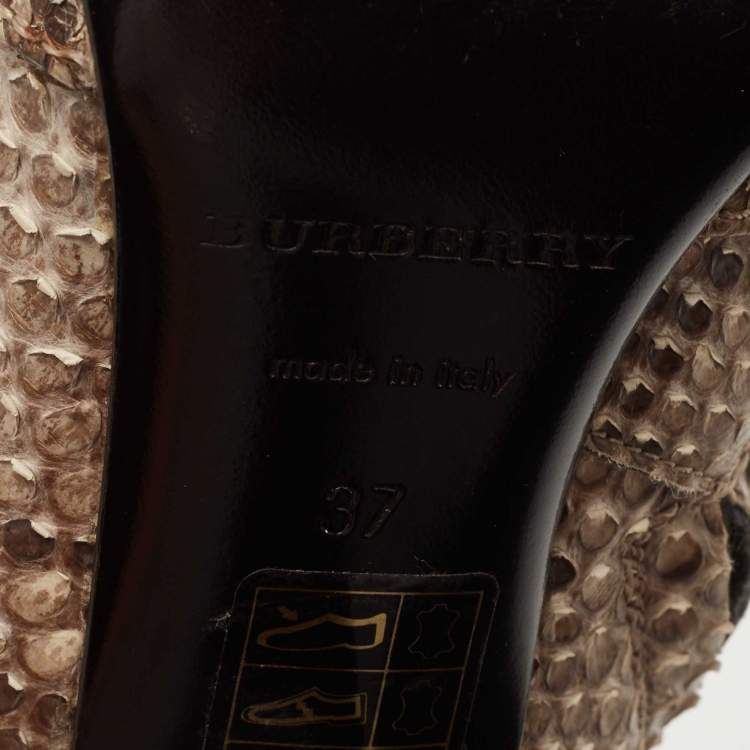 Pre Owned Burberry Beige/Brown Python Leather Ankle Boots Size 37
