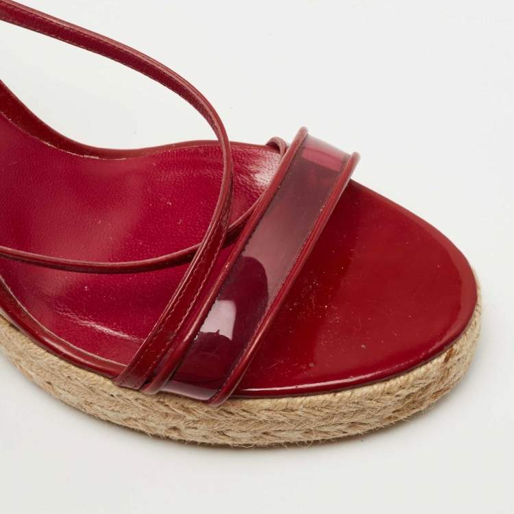 Pre Owned Burberry Burgundy Patent and PVC Espadrille Wedge Sandals Size 41