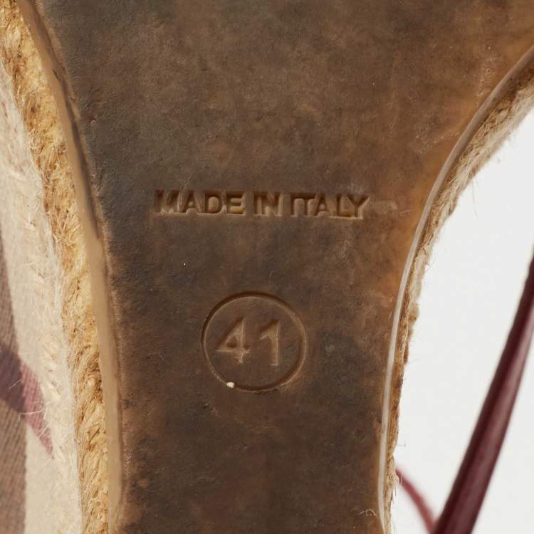 Pre Owned Burberry Burgundy Patent and PVC Espadrille Wedge Sandals Size 41