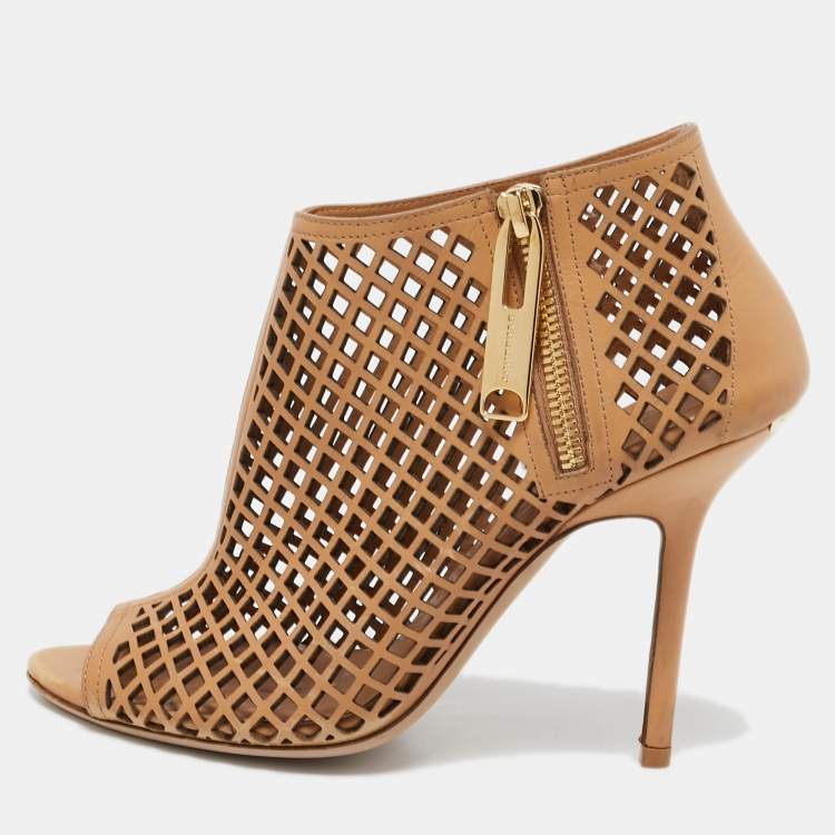 Pre Owned Burberry Beige Leather Barmby Cut Out Open Toe Booties Size 35