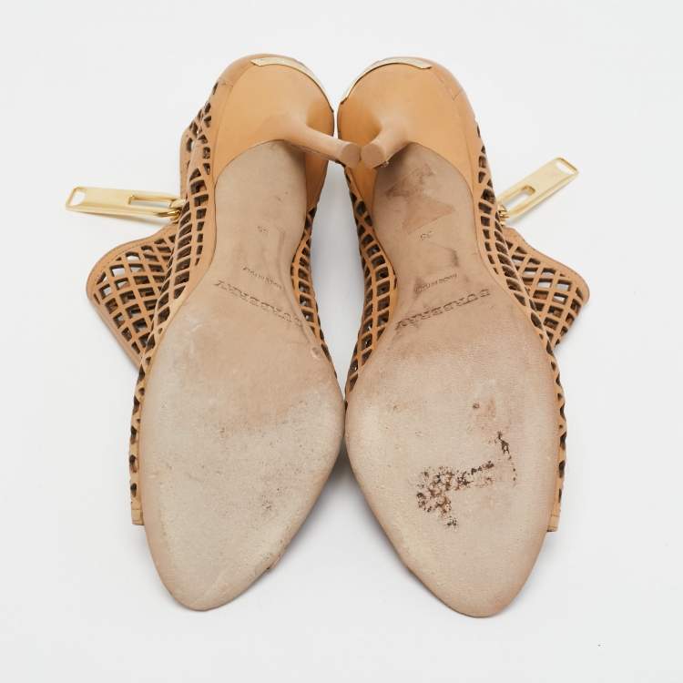 Pre Owned Burberry Beige Leather Barmby Cut Out Open Toe Booties Size 35