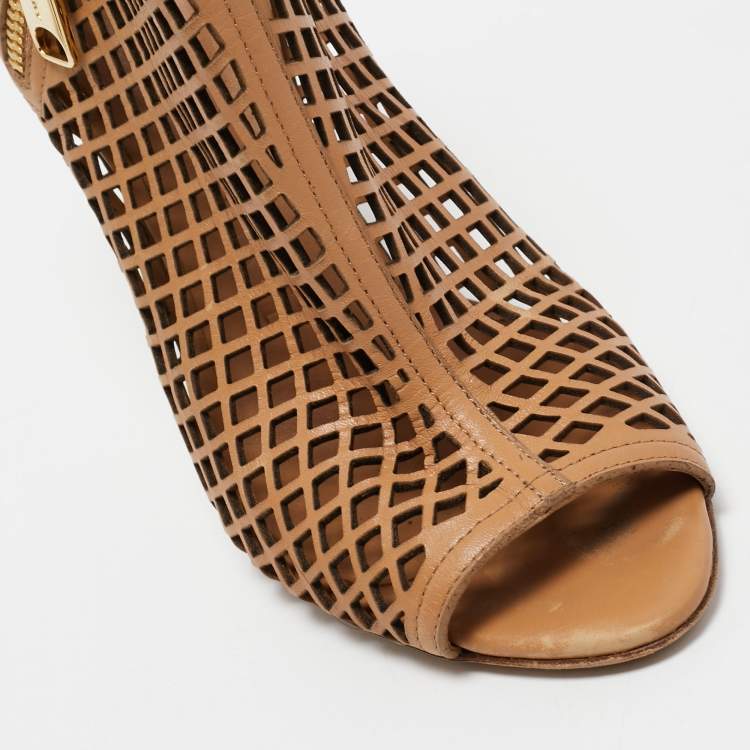 Pre Owned Burberry Beige Leather Barmby Cut Out Open Toe Booties Size 35