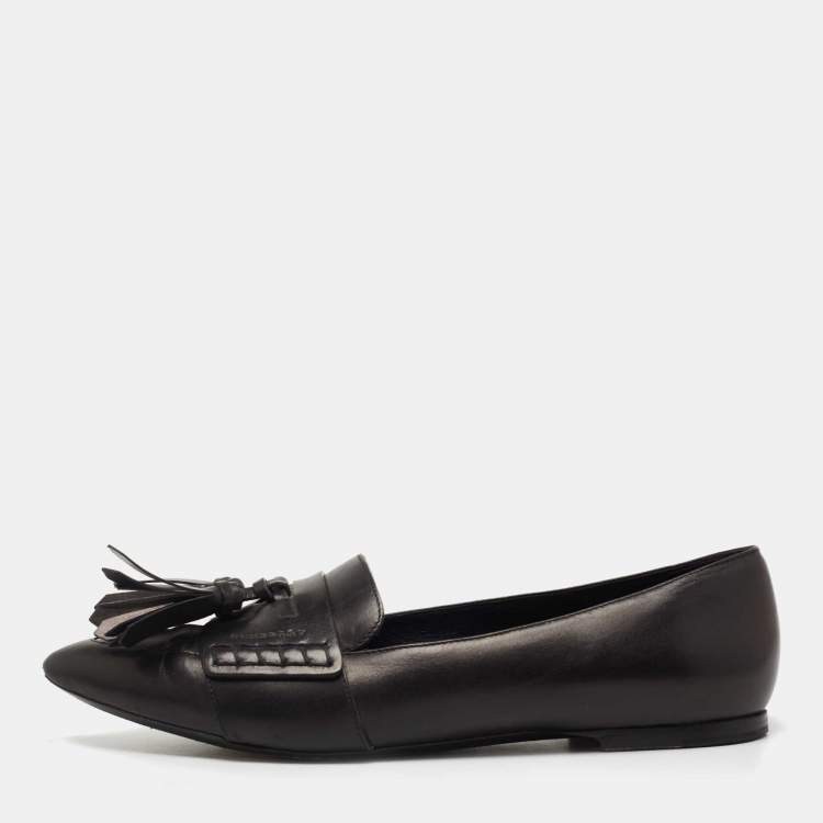 Pre Owned Burberry Black Leather Coledale Tassel Pointed Toe Loafers Size 39