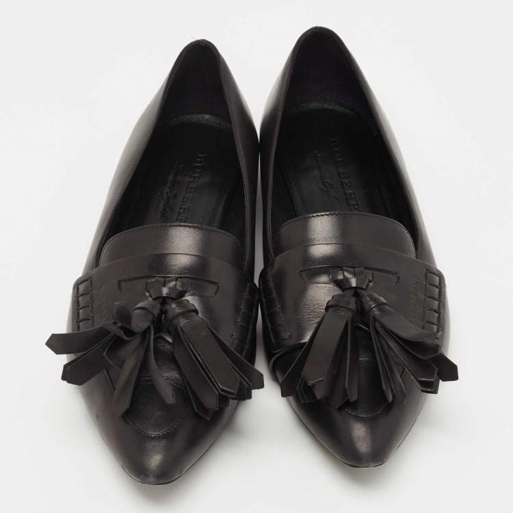 Pre Owned Burberry Black Leather Coledale Tassel Pointed Toe Loafers Size 39