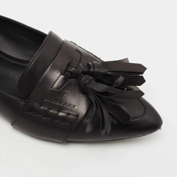 Pre Owned Burberry Black Leather Coledale Tassel Pointed Toe Loafers Size 39