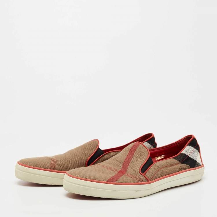 Pre Owned Burberry Brown Nova Check Canvas and Leather Gauden Slip On Sneakers Size 40