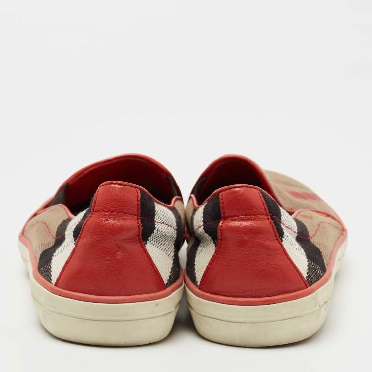 Pre Owned Burberry Brown Nova Check Canvas and Leather Gauden Slip On Sneakers Size 40