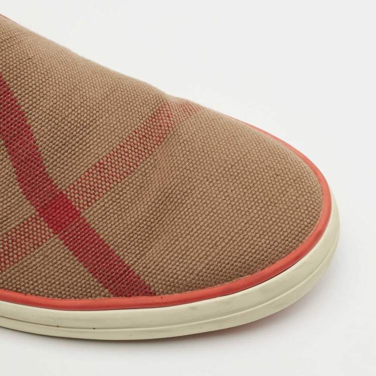 Pre Owned Burberry Brown Nova Check Canvas and Leather Gauden Slip On Sneakers Size 40