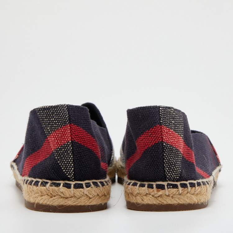 Pre Owned Burberry Navy Blue Nova Check Canvas Espadrille Flats Size 38