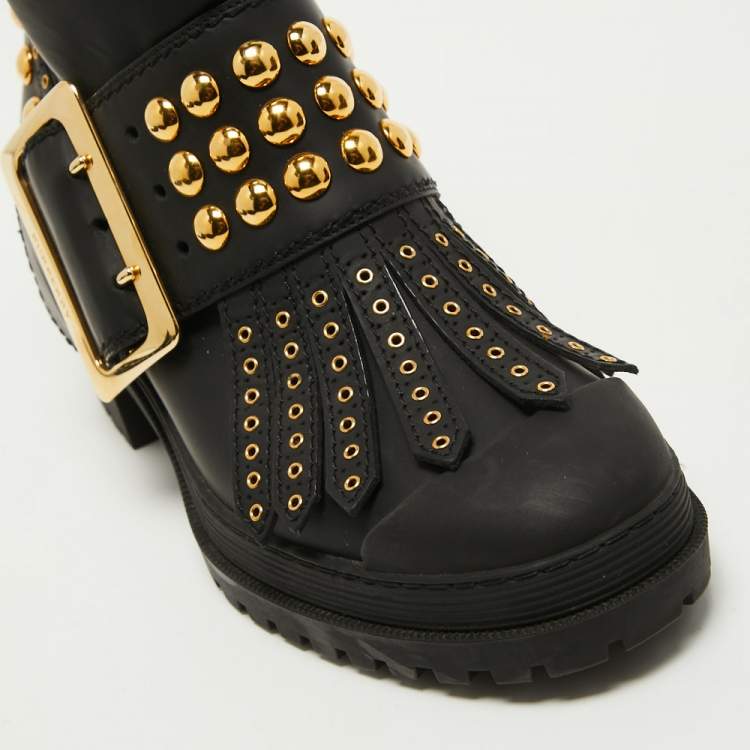 Pre Owned Burberry Black Leather Studded Whitchester Ankle Boots Size 38