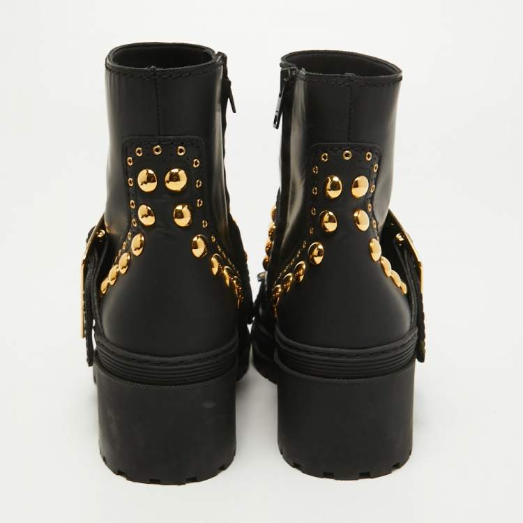 Pre Owned Burberry Black Leather Studded Whitchester Ankle Boots Size 38