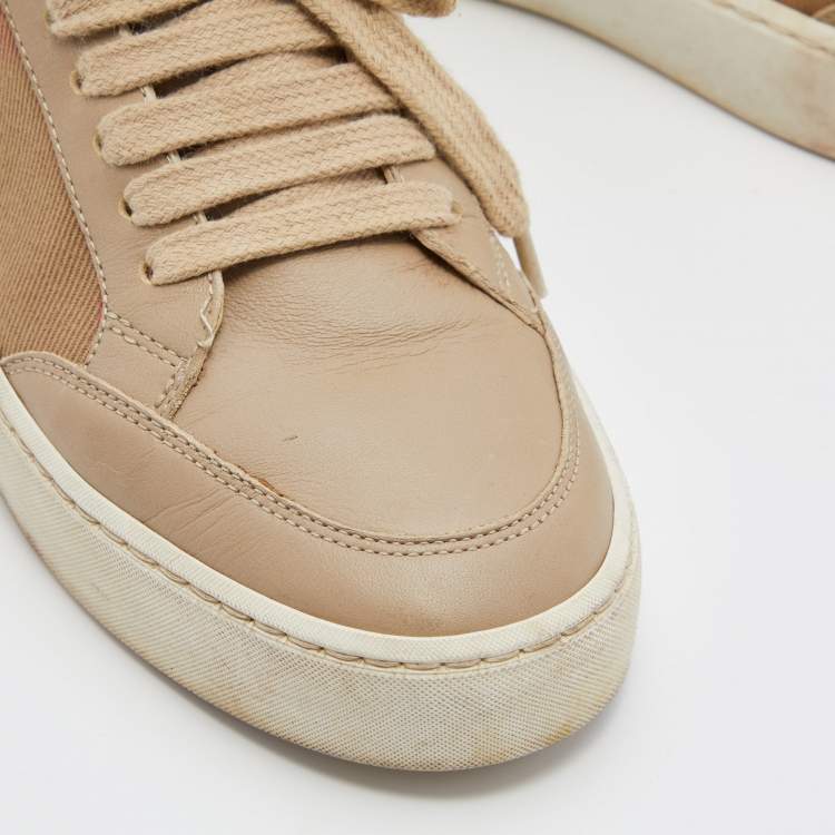 Pre Owned Burberry Beige Nova Check Canvas and Leather Low Top Sneakers Size 35.5