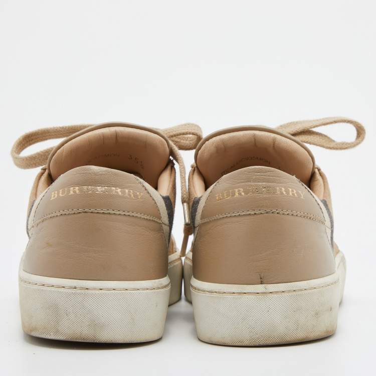 Pre Owned Burberry Beige Nova Check Canvas and Leather Low Top Sneakers Size 35.5