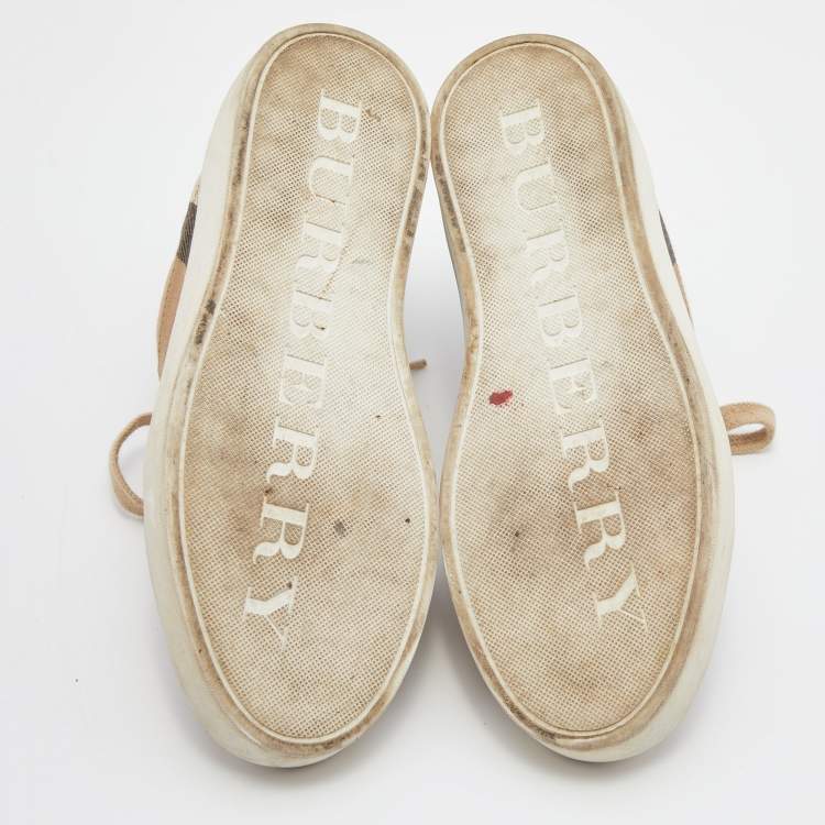 Pre Owned Burberry Beige Nova Check Canvas and Leather Low Top Sneakers Size 35.5