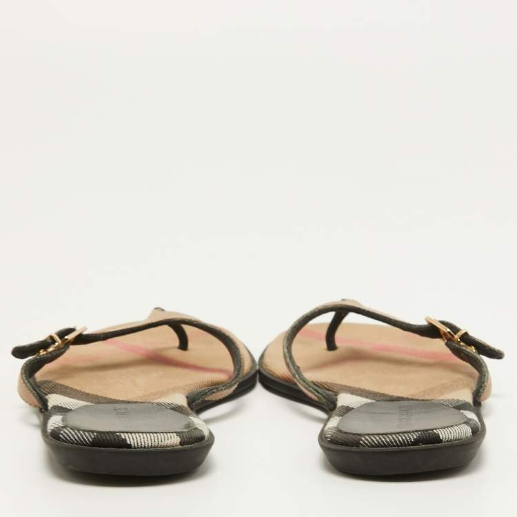 Pre Owned Burberry Brown Leather Thong Flats Size 37