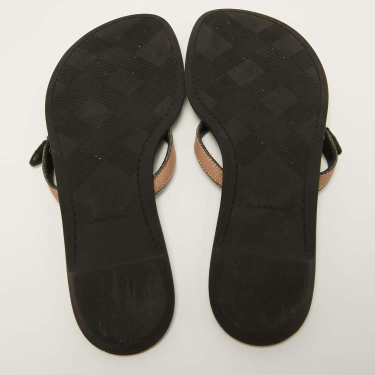 Pre Owned Burberry Brown Leather Thong Flats Size 37
