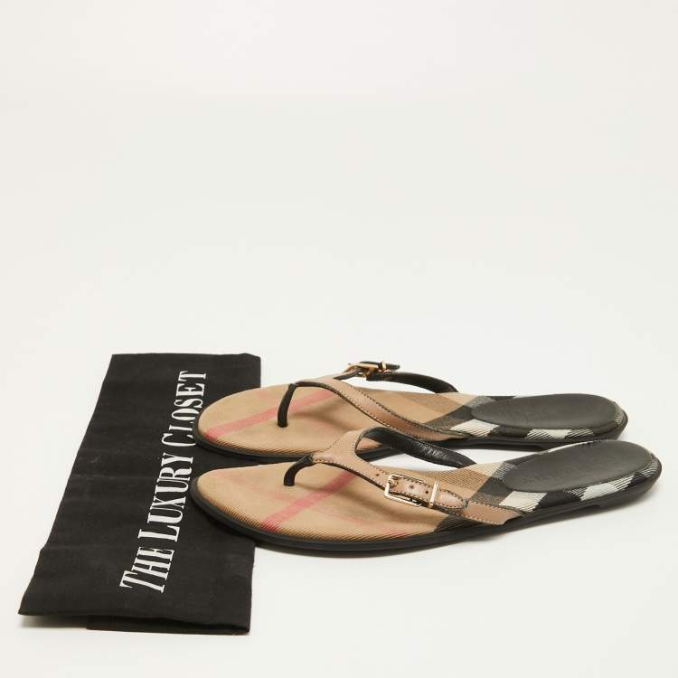 Pre Owned Burberry Brown Leather Thong Flats Size 37
