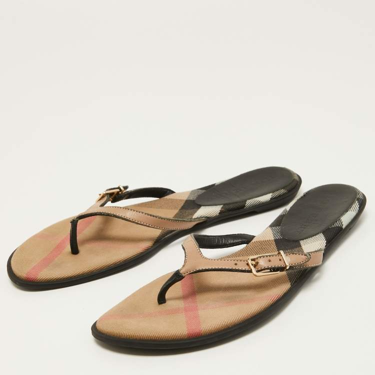 Pre Owned Burberry Brown Leather Thong Flats Size 37