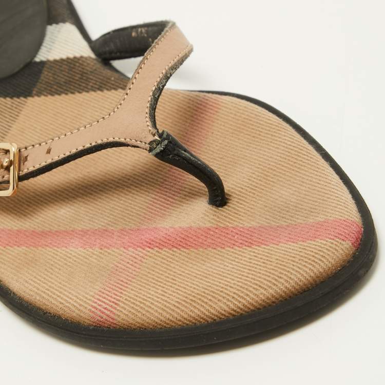 Pre Owned Burberry Brown Leather Thong Flats Size 37