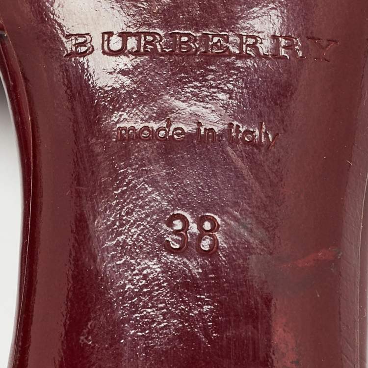Pre Owned Burberry Burgundy/Beige Nova Check Canvas And Patent Slide Sandals Size 38