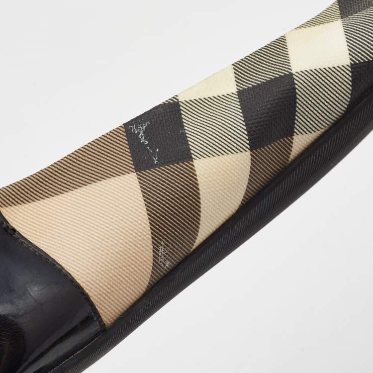 Pre Owned Burberry Black/Beige Nova Check Canvas and Leather Scrunch Ballet Flats Size 41