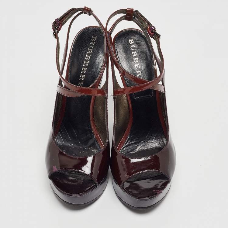 Pre Owned Burberry Purple Patent Leather Platform Wedge Sandals Size 36