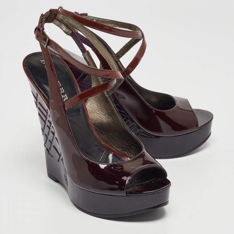 Pre Owned Burberry Purple Patent Leather Platform Wedge Sandals Size 36