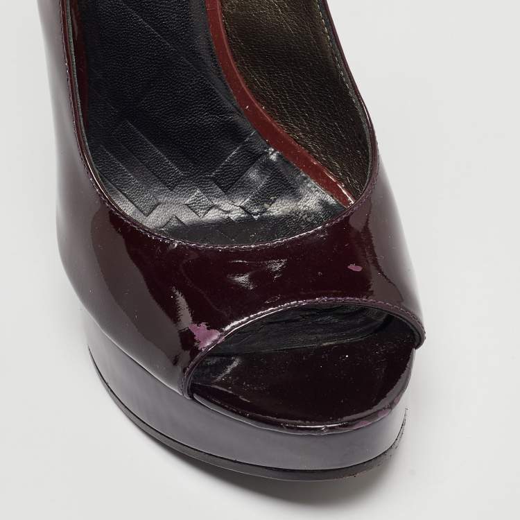 Pre Owned Burberry Purple Patent Leather Platform Wedge Sandals Size 36