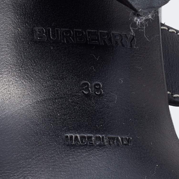 مملوكة مسبقًا Burberry Grey/Black Canvas and Leather Honour Heel Slide Sandals Size 38