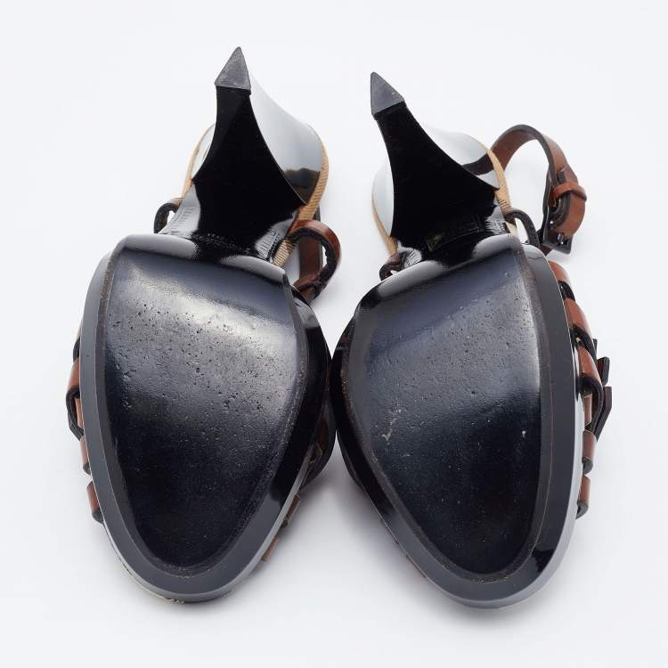 Pre Owned Burberry Brown Leather Strap Sandals Size 38