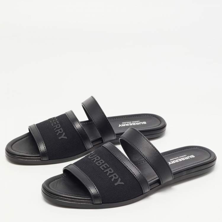 Burberry Black Canvas And Leather Flat Slides Size 38 Burberry | TLC