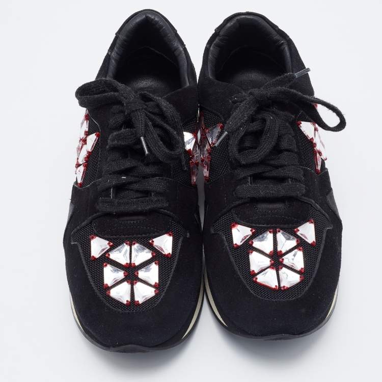 Pre Owned Burberry Black Suede and Mesh Embellished Low Top Sneakers Size 38.5