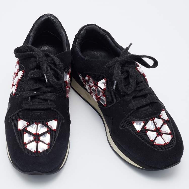 Pre Owned Burberry Black Suede and Mesh Embellished Low Top Sneakers Size 38.5