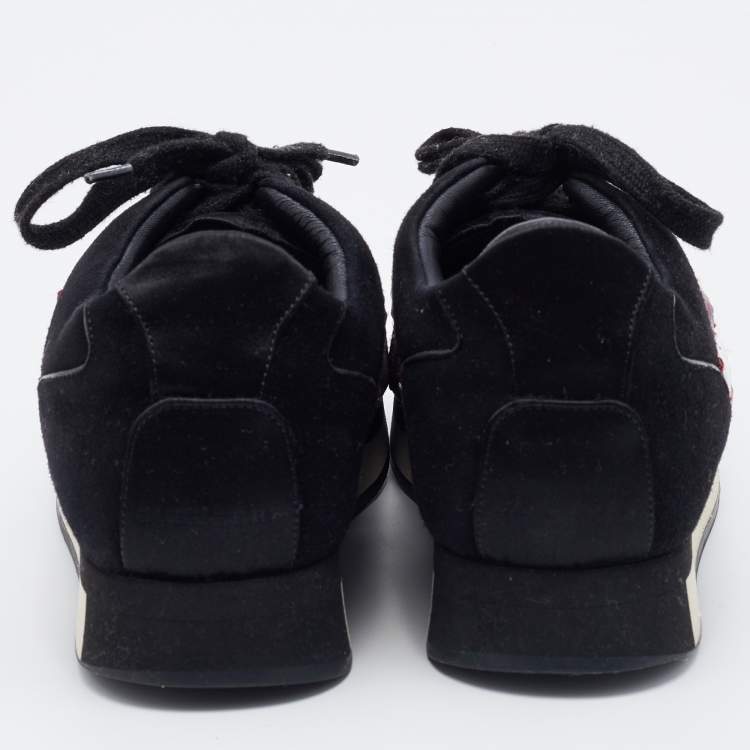 Pre Owned Burberry Black Suede and Mesh Embellished Low Top Sneakers Size 38.5