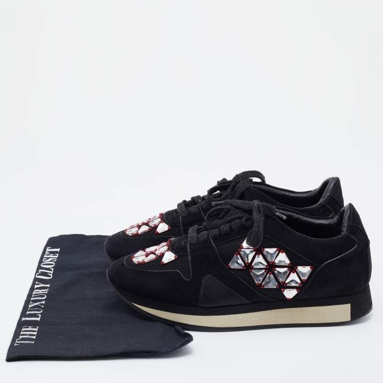Pre Owned Burberry Black Suede and Mesh Embellished Low Top Sneakers Size 38.5