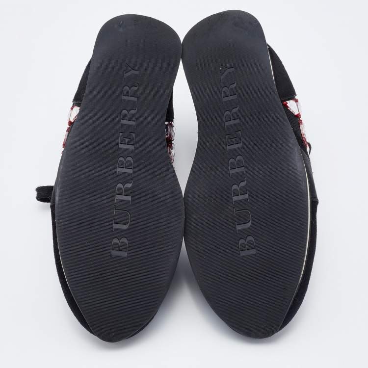 Pre Owned Burberry Black Suede and Mesh Embellished Low Top Sneakers Size 38.5