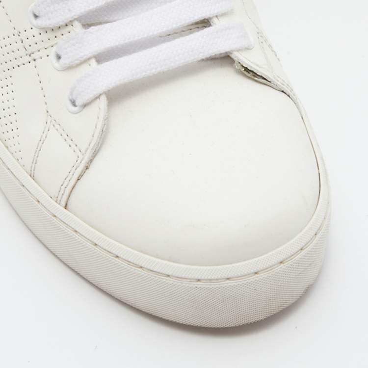 Pre Owned Burberry White/Gold Perforated Leather Westford Low Top Sneakers Size 36