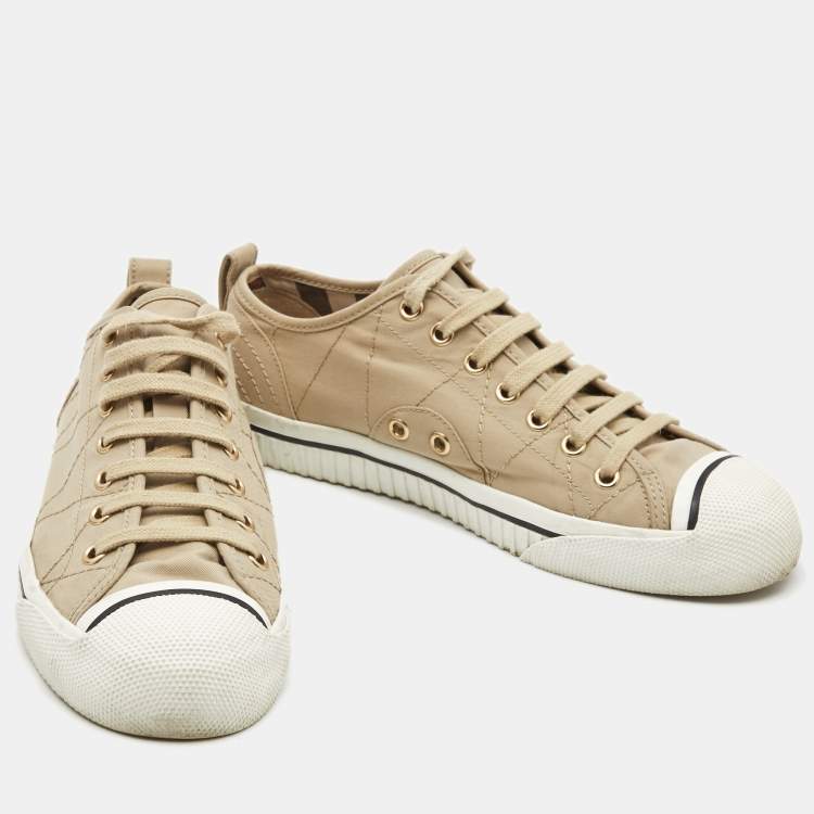 Pre Owned Burberry Beige Canvas Low Top Sneakers Size 38