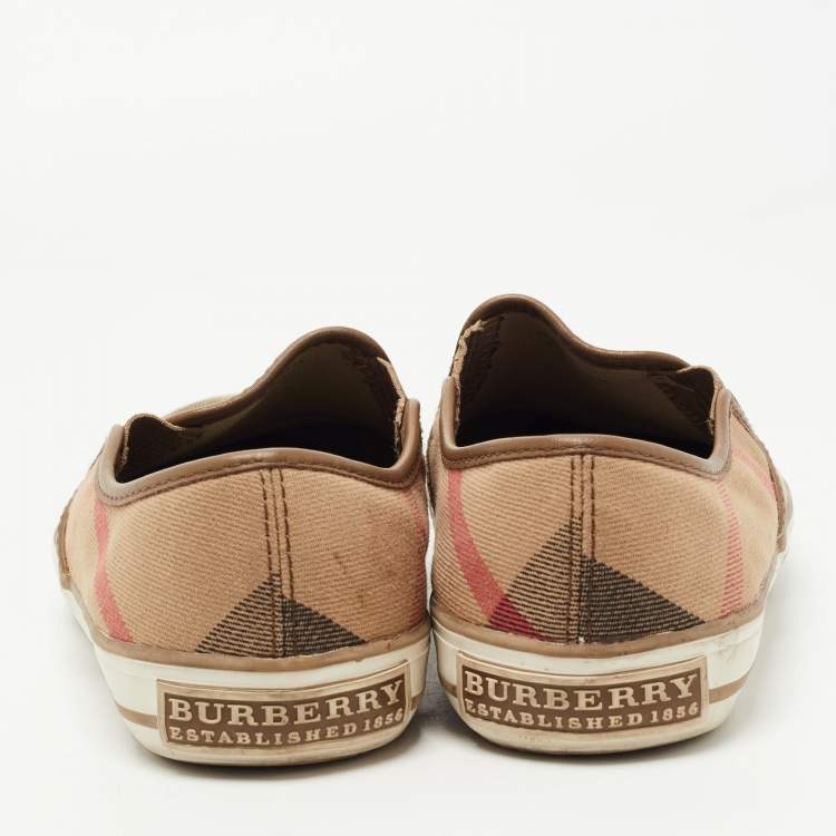 Pre Owned Burberry Tricolor Nova Check Canvas Gauden Sneakers Size 38