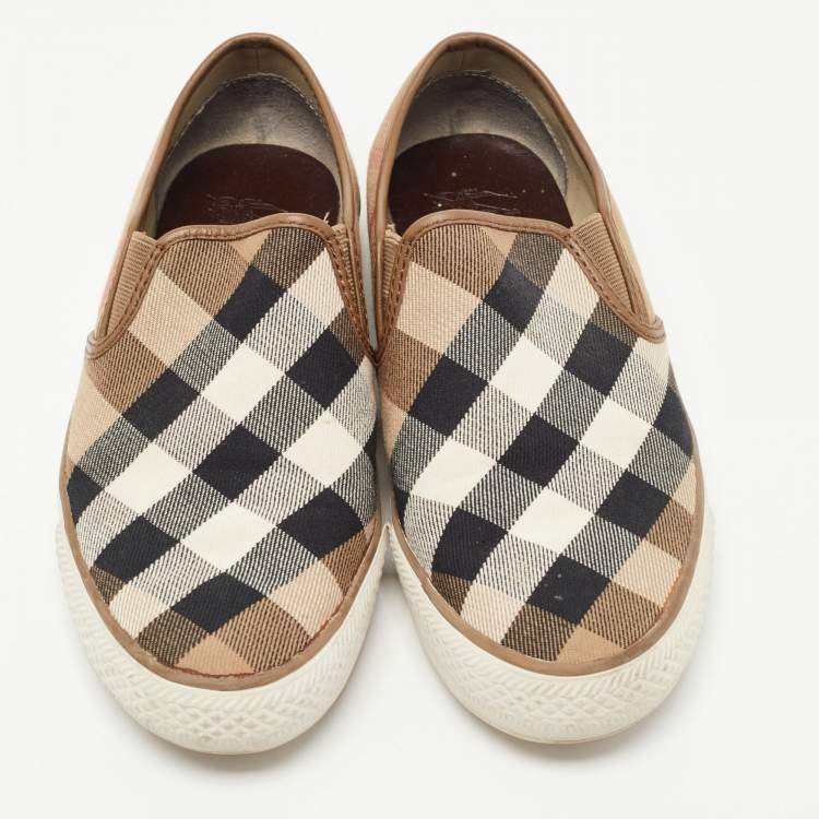Pre Owned Burberry Tricolor Nova Check Canvas Gauden Sneakers Size 38
